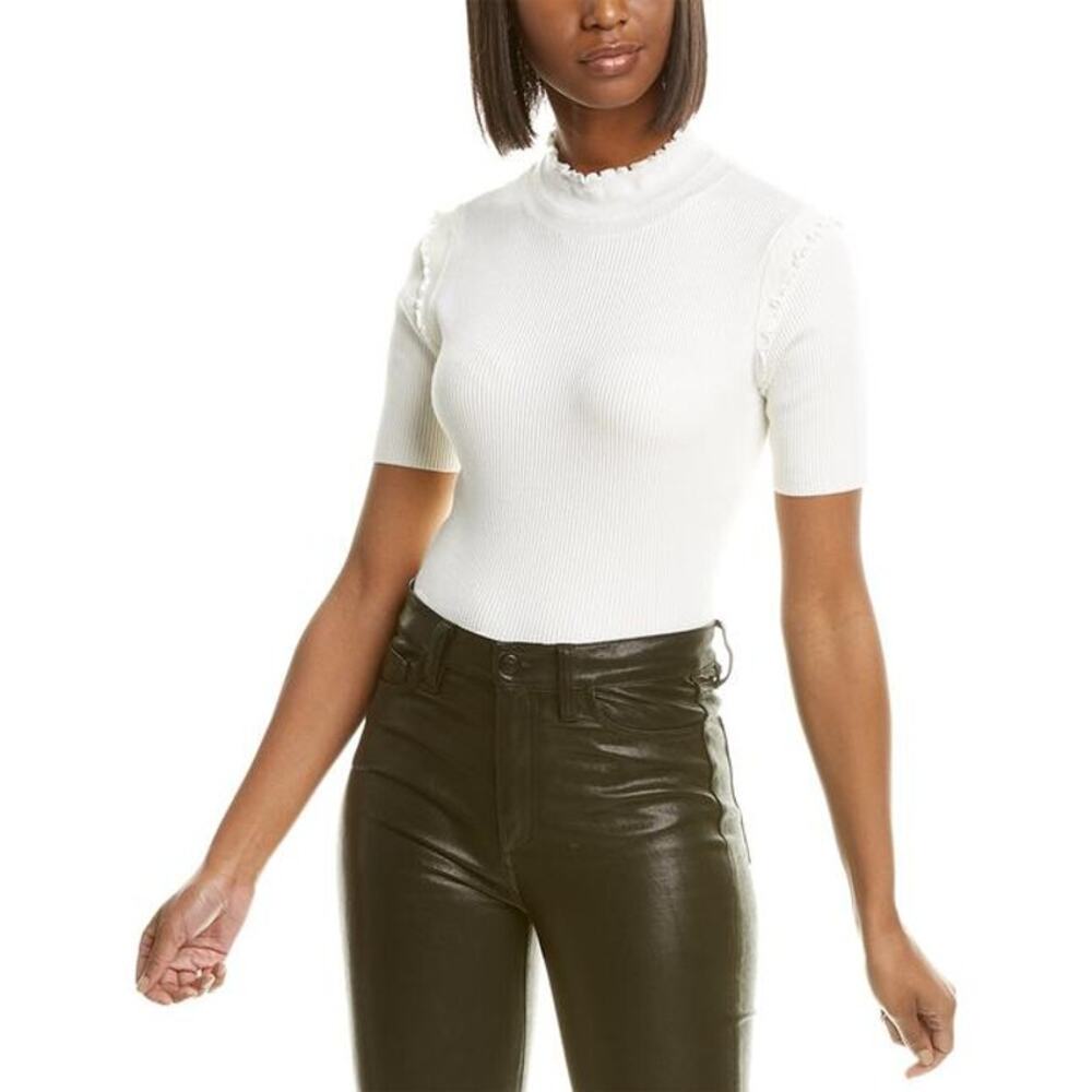 Laundry Sweater Top Mock Neck Shelli Segal Short Sleeve Ribbed Marshmallow L NWT
